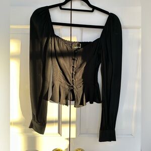Reformation Black Buttoned Long Sleeve Peplum Blouse